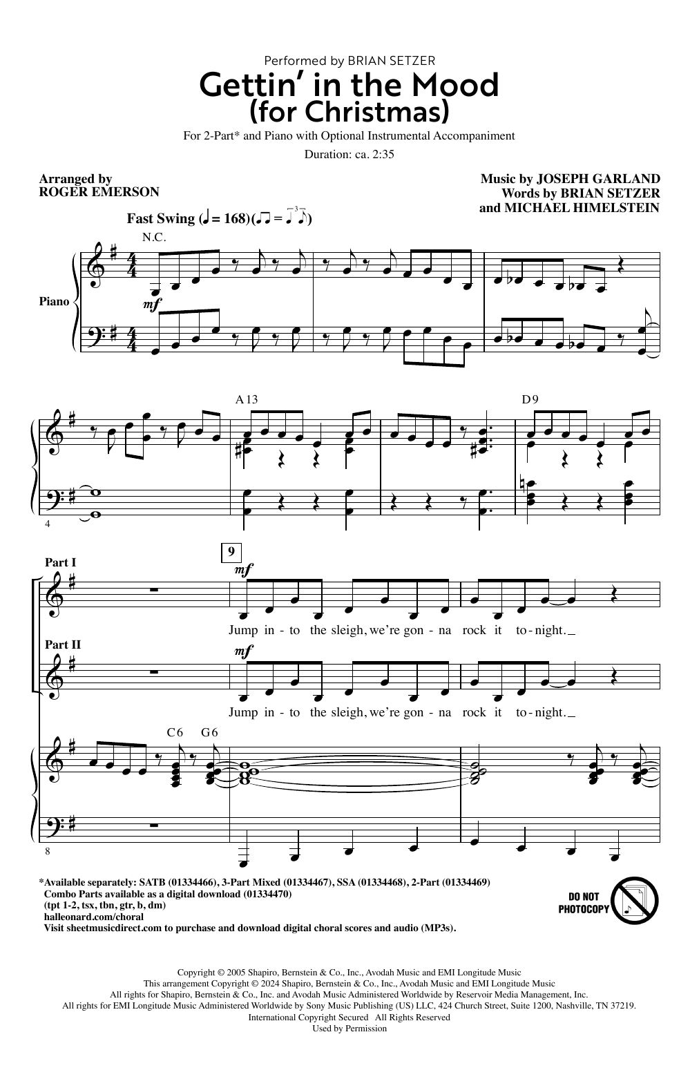 Brian Setzer Gettin' In The Mood (For Christmas) (arr. Roger Emerson) sheet music notes and chords arranged for SSA Choir