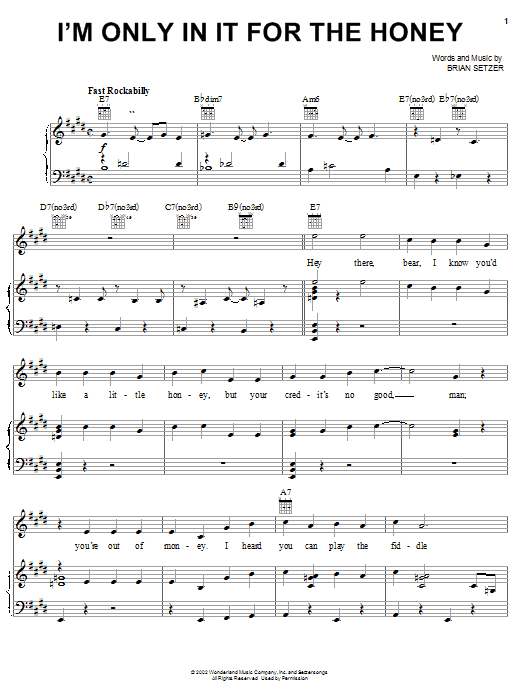Brian Setzer I'm Only In It For The Honey sheet music notes and chords arranged for Piano, Vocal & Guitar Chords (Right-Hand Melody)