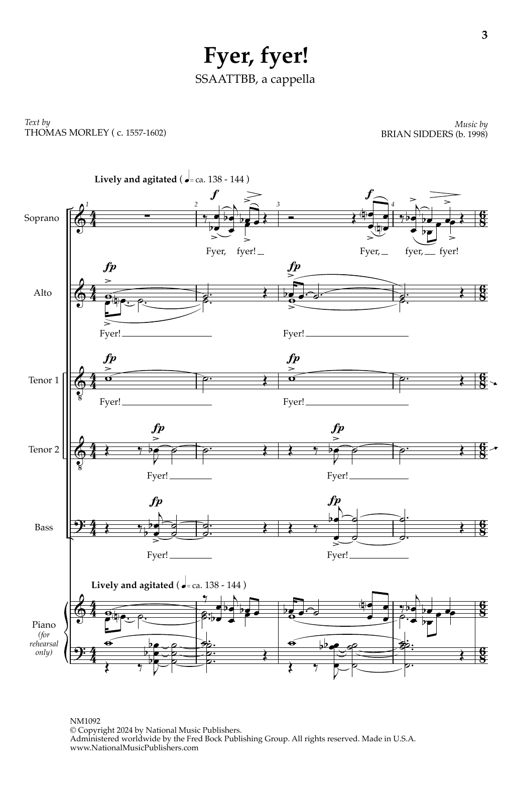 Brian Sidders Fyer, fyer! sheet music notes and chords arranged for SATB Choir