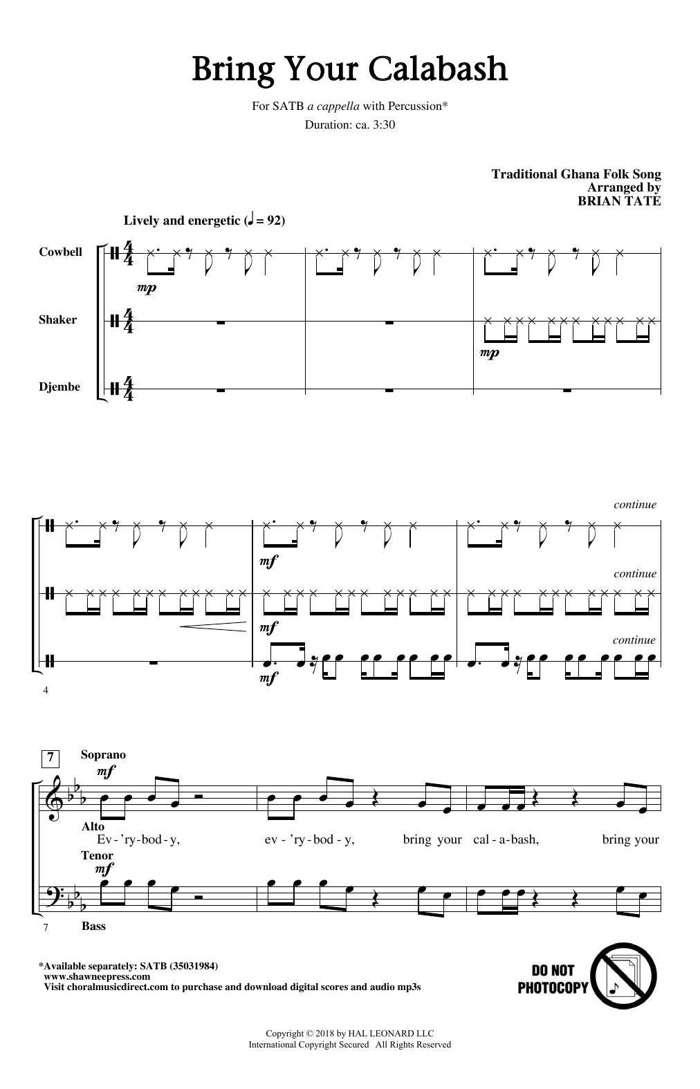 Brian Tate Bring Your Calabash sheet music notes and chords arranged for SATB Choir