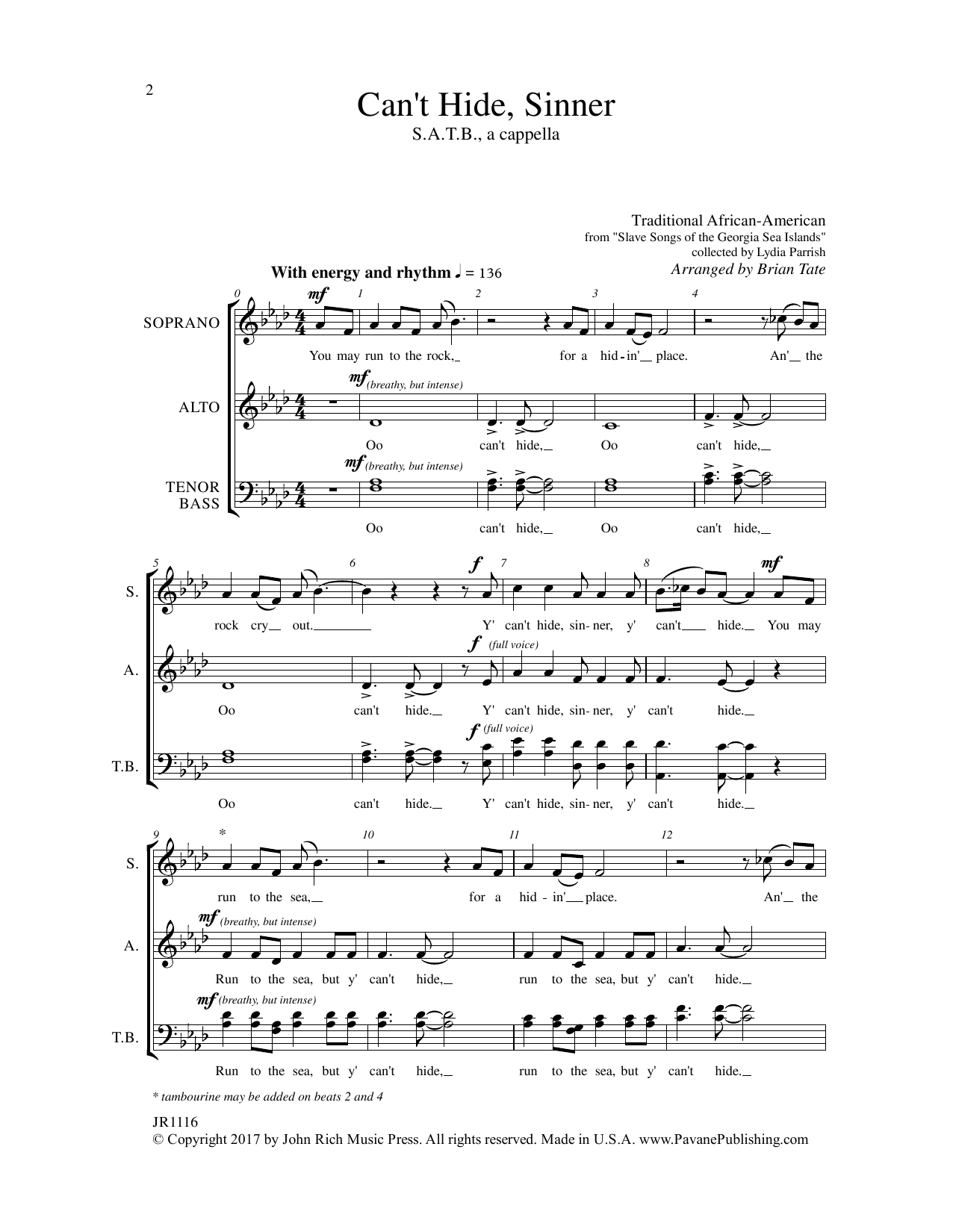 Brian Tate Can't Hide Sinner sheet music notes and chords arranged for SATB Choir