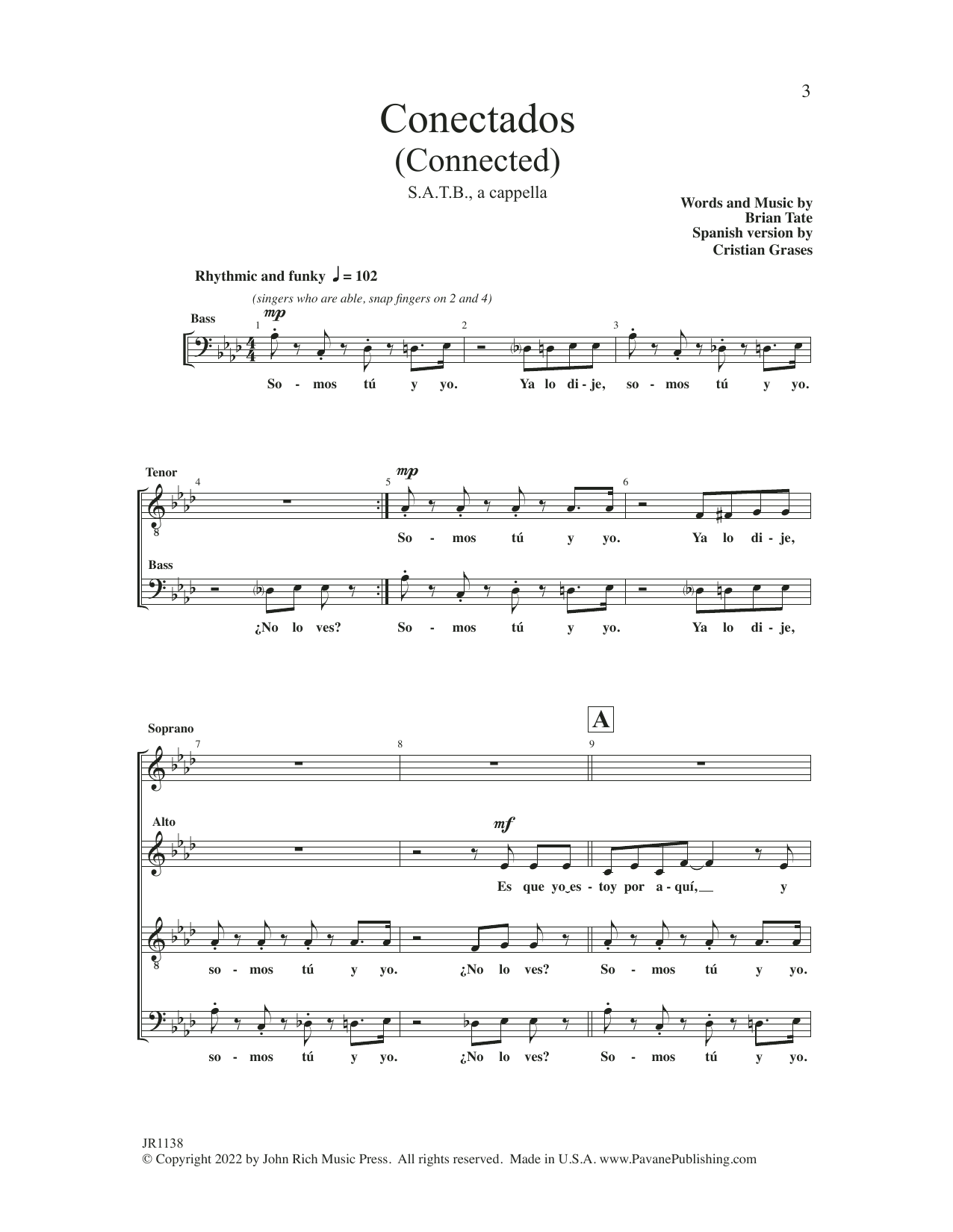 Brian Tate Conectados (Connected) sheet music notes and chords arranged for SATB Choir