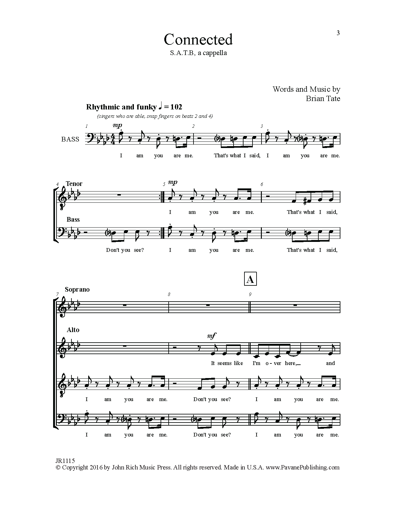 Brian Tate Connected sheet music notes and chords arranged for SATB Choir