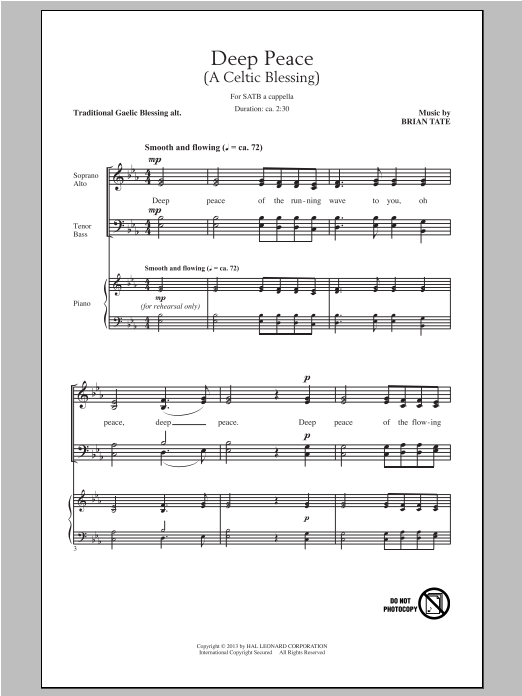 Brian Tate Deep Peace sheet music notes and chords arranged for SATB Choir