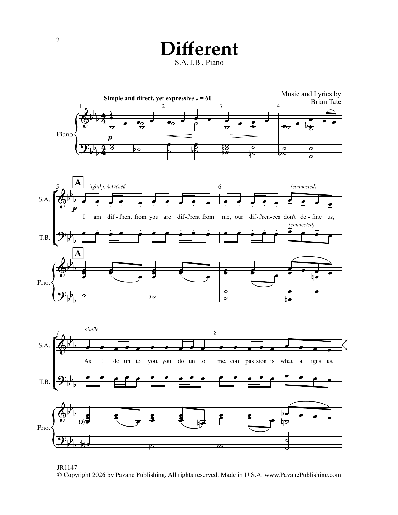 Brian Tate Different sheet music notes and chords arranged for SATB Choir