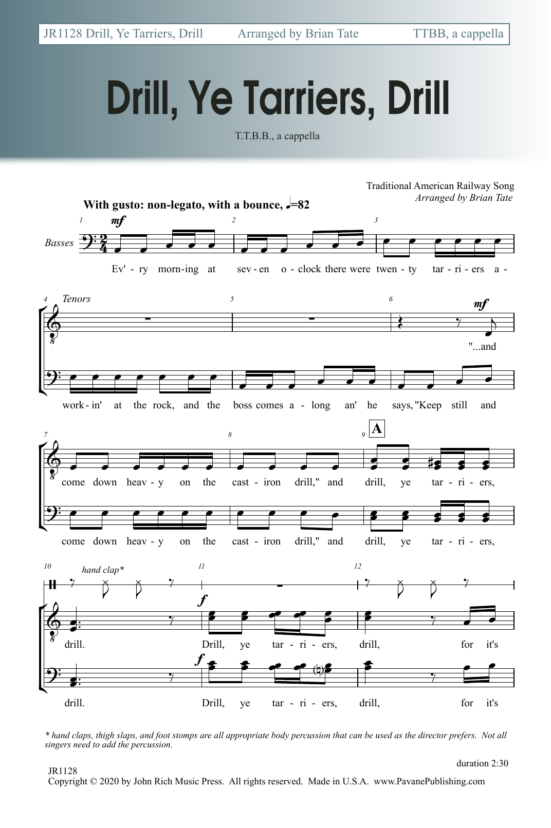 Brian Tate Drill, Ye Tarriers, Drill sheet music notes and chords arranged for TTBB Choir