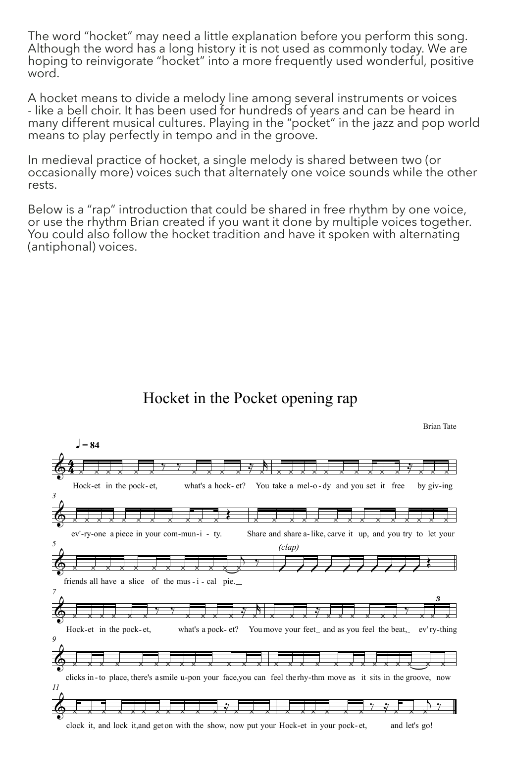 Brian Tate Hocket In The Pocket sheet music notes and chords arranged for SATB Choir