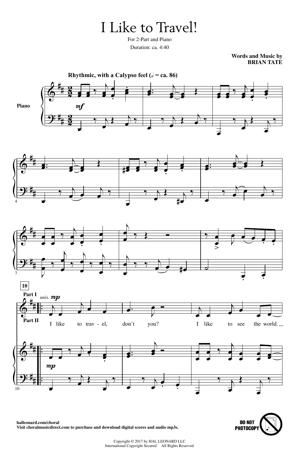 Brian Tate I Like To Travel! sheet music notes and chords arranged for 2-Part Choir