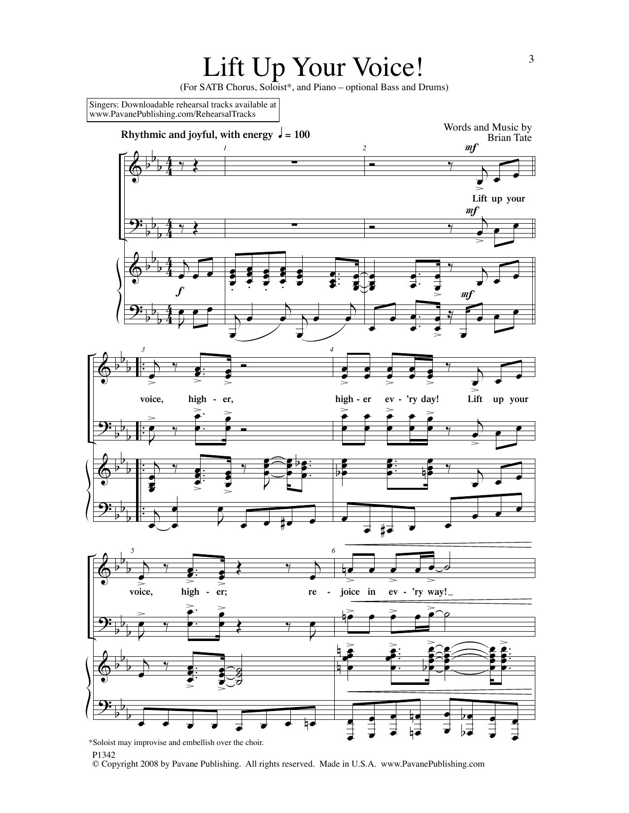 Brian Tate Lift Up Your Voice! sheet music notes and chords arranged for SATB Choir
