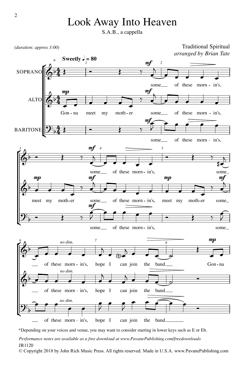 Brian Tate Look Away Into Heaven sheet music notes and chords arranged for SAB Choir