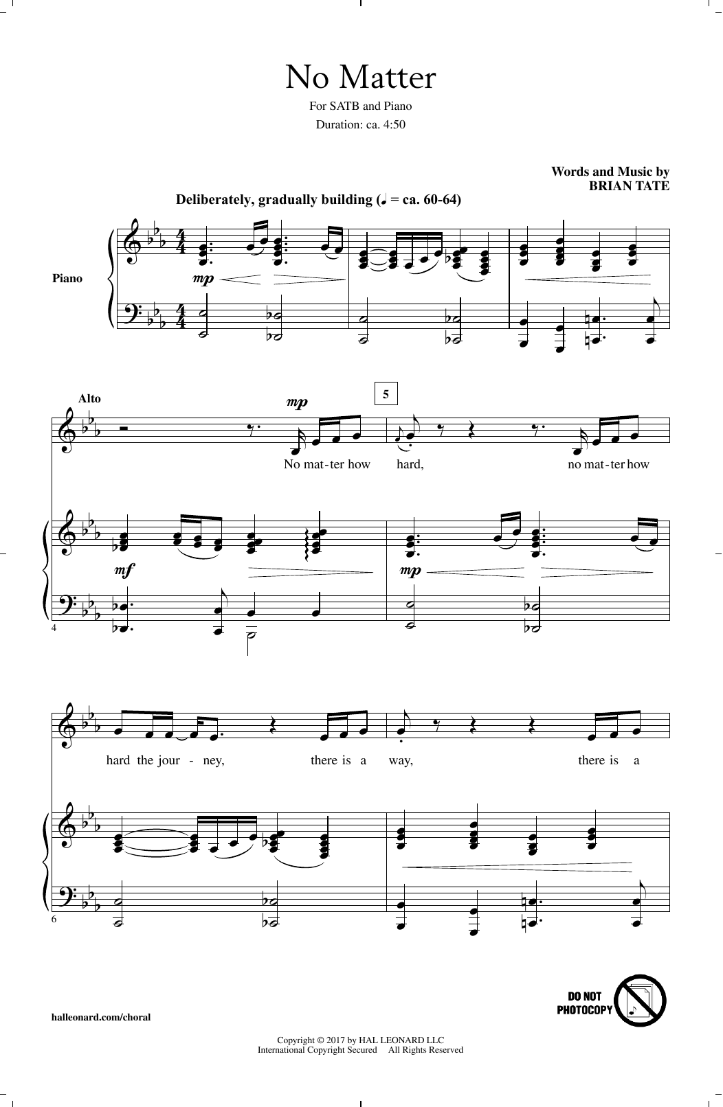 Brian Tate No Matter sheet music notes and chords arranged for SATB Choir