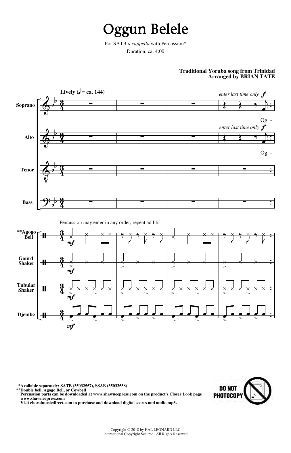 Brian Tate Oggun Belele sheet music notes and chords arranged for SATB Choir