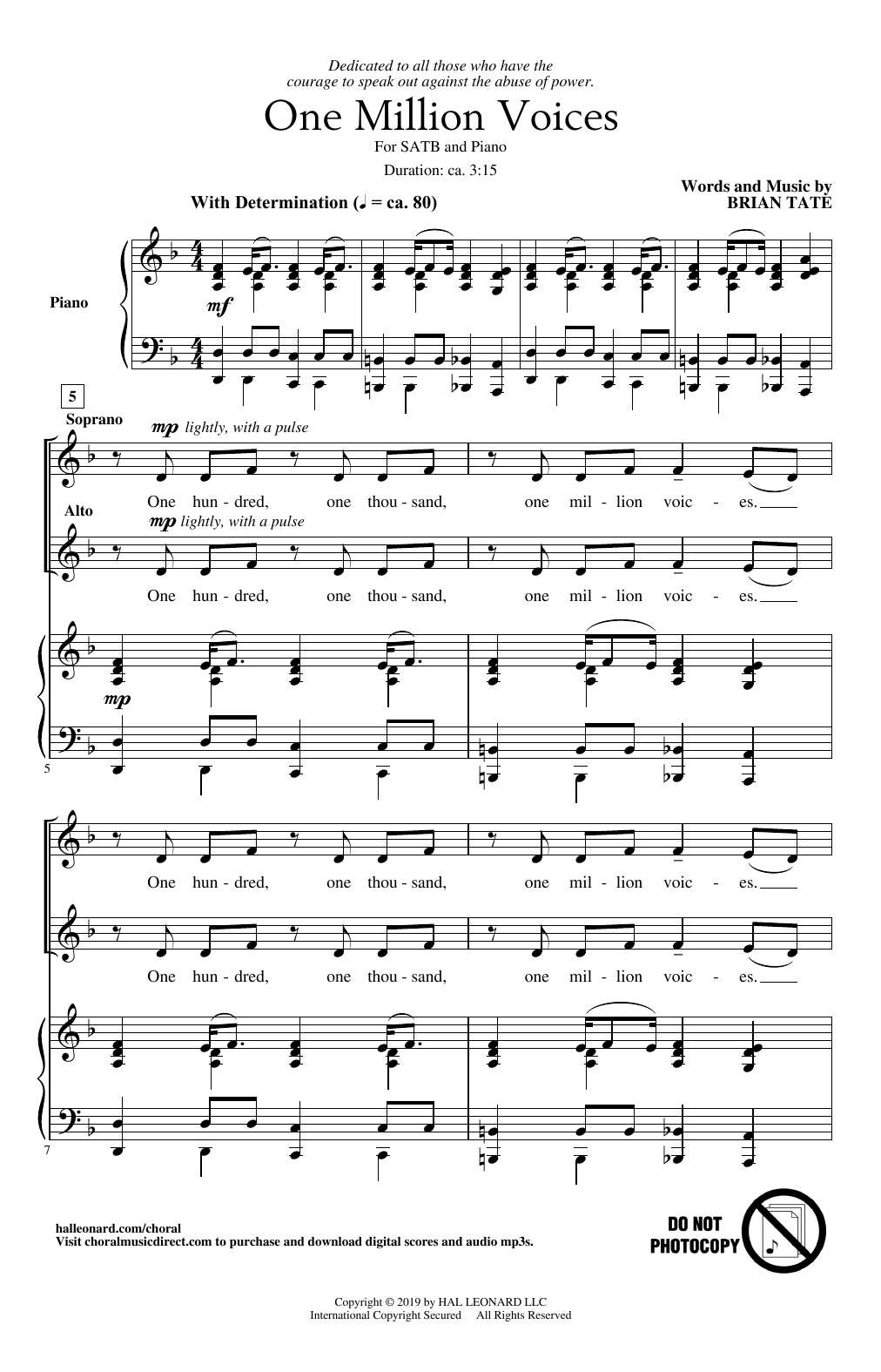 Brian Tate One Million Voices sheet music notes and chords arranged for SATB Choir