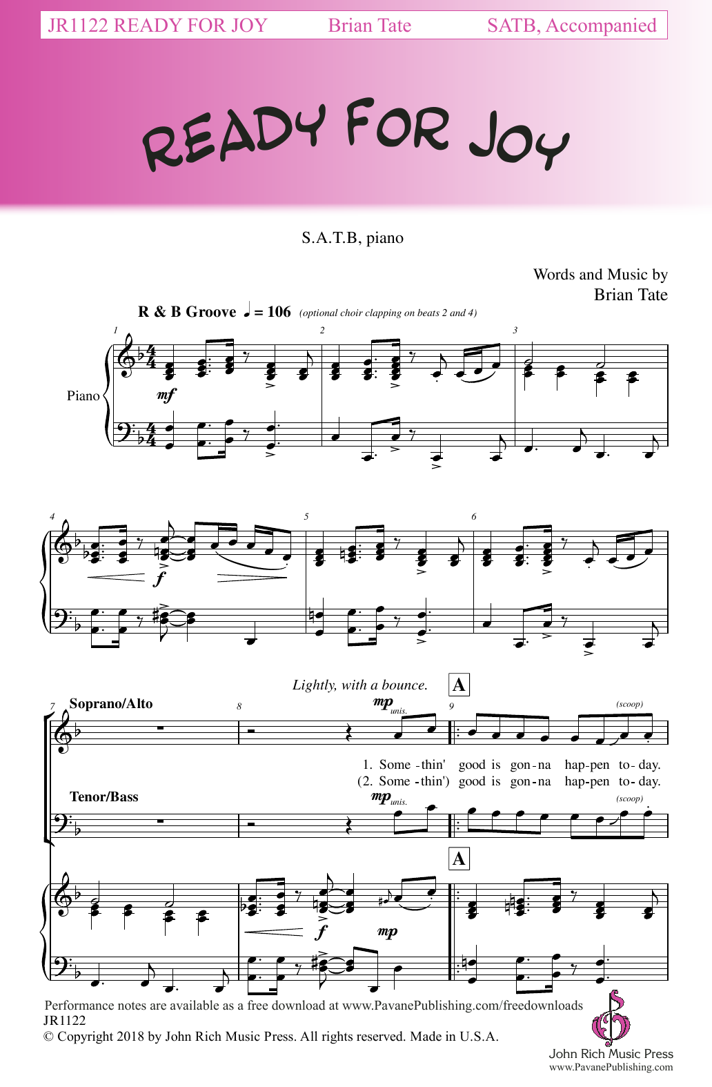 Brian Tate Ready For Joy sheet music notes and chords arranged for SATB Choir
