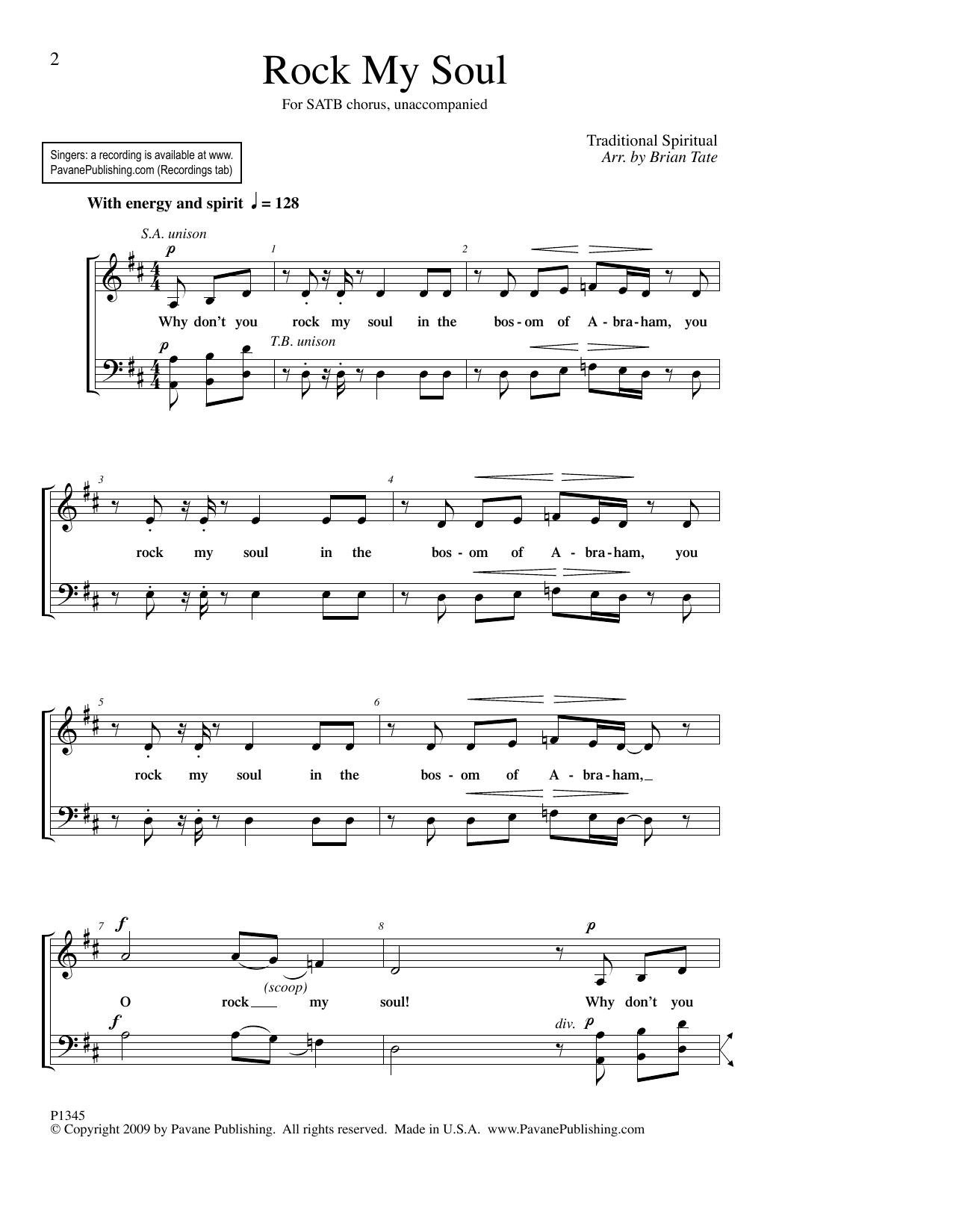 Brian Tate Rock My Soul sheet music notes and chords arranged for SATB Choir