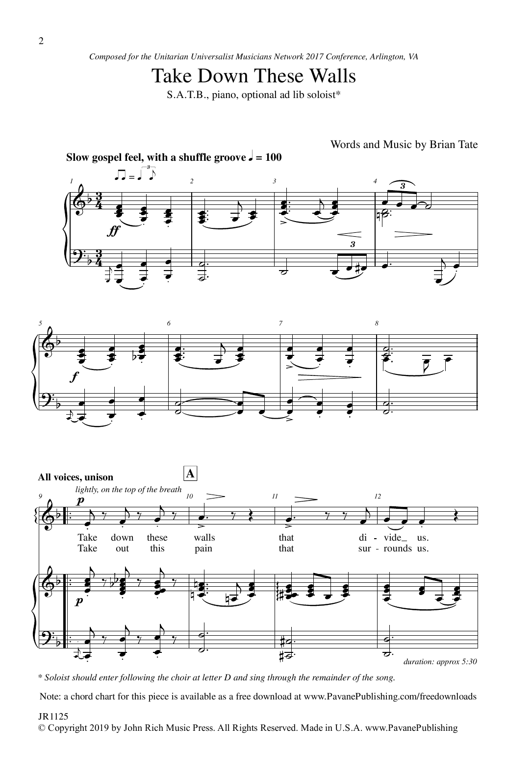 Brian Tate Take Down These Walls sheet music notes and chords arranged for SATB Choir