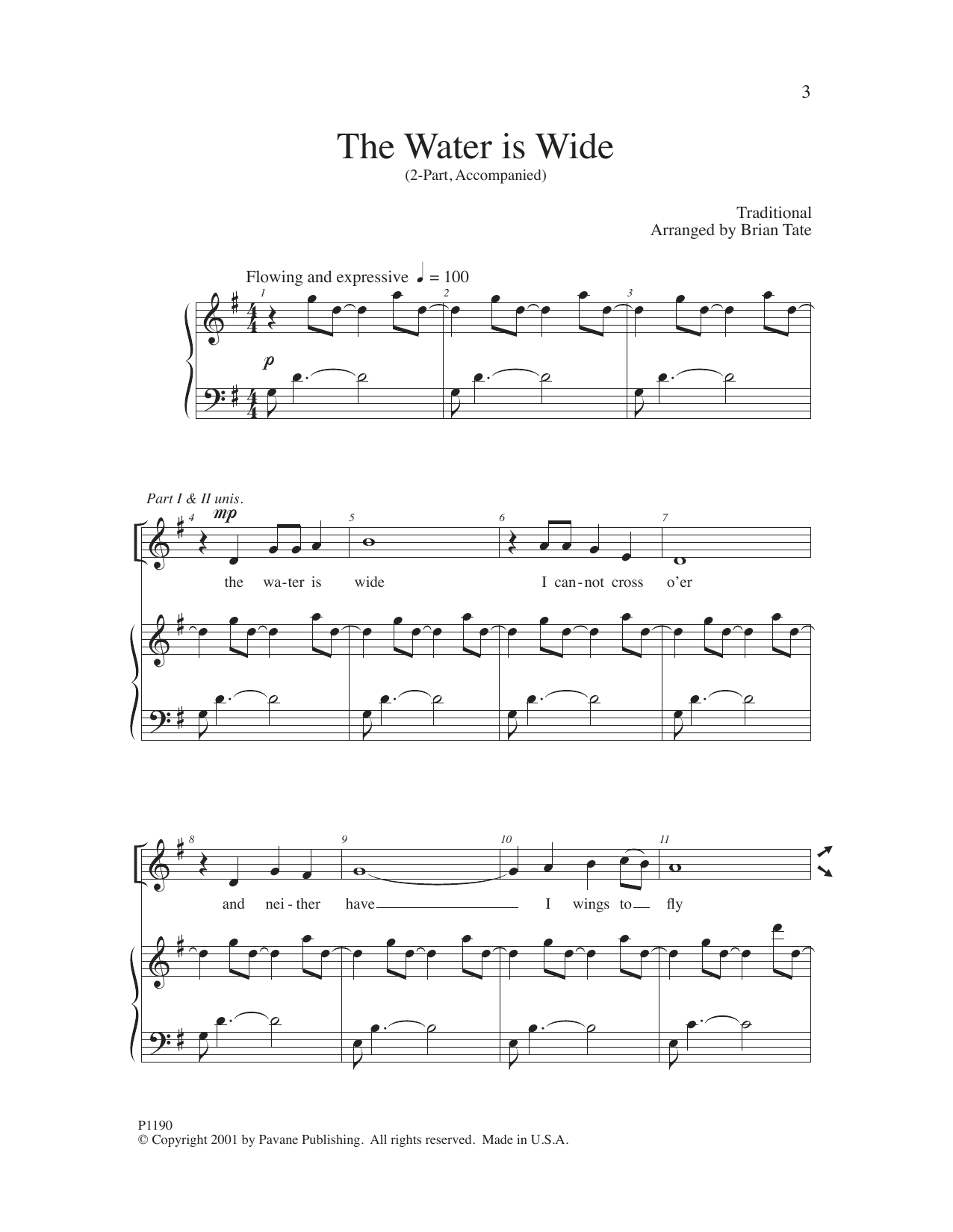 Brian Tate The Water Is Wide sheet music notes and chords arranged for 2-Part Choir