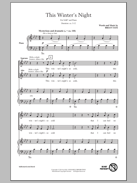Brian Tate This Winter's Night sheet music notes and chords arranged for SAB Choir