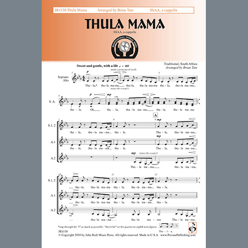 Easily Download Brian Tate Printable PDF piano music notes, guitar tabs for  SSA Choir. Transpose or transcribe this score in no time - Learn how to play song progression.
