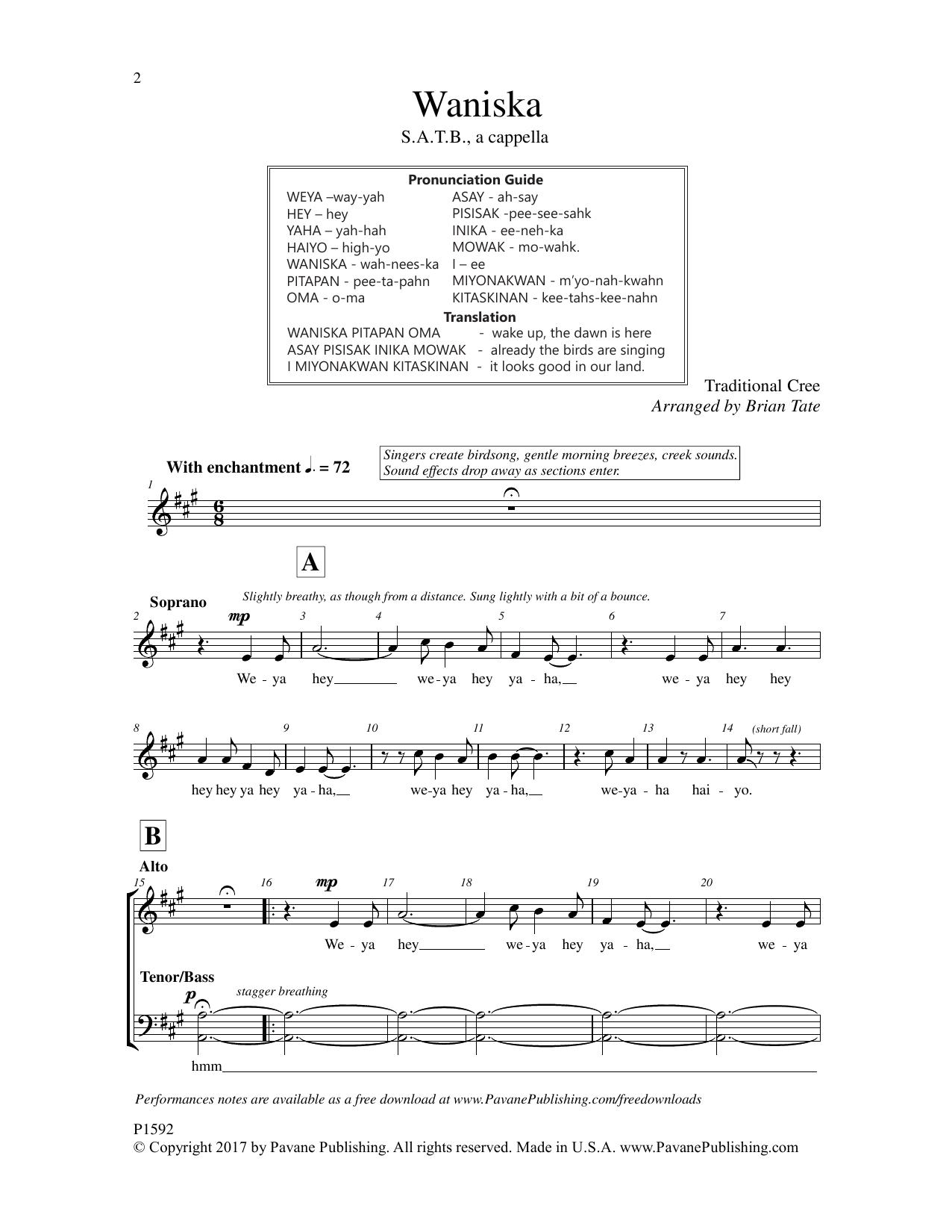 Brian Tate Waniska sheet music notes and chords arranged for SATB Choir