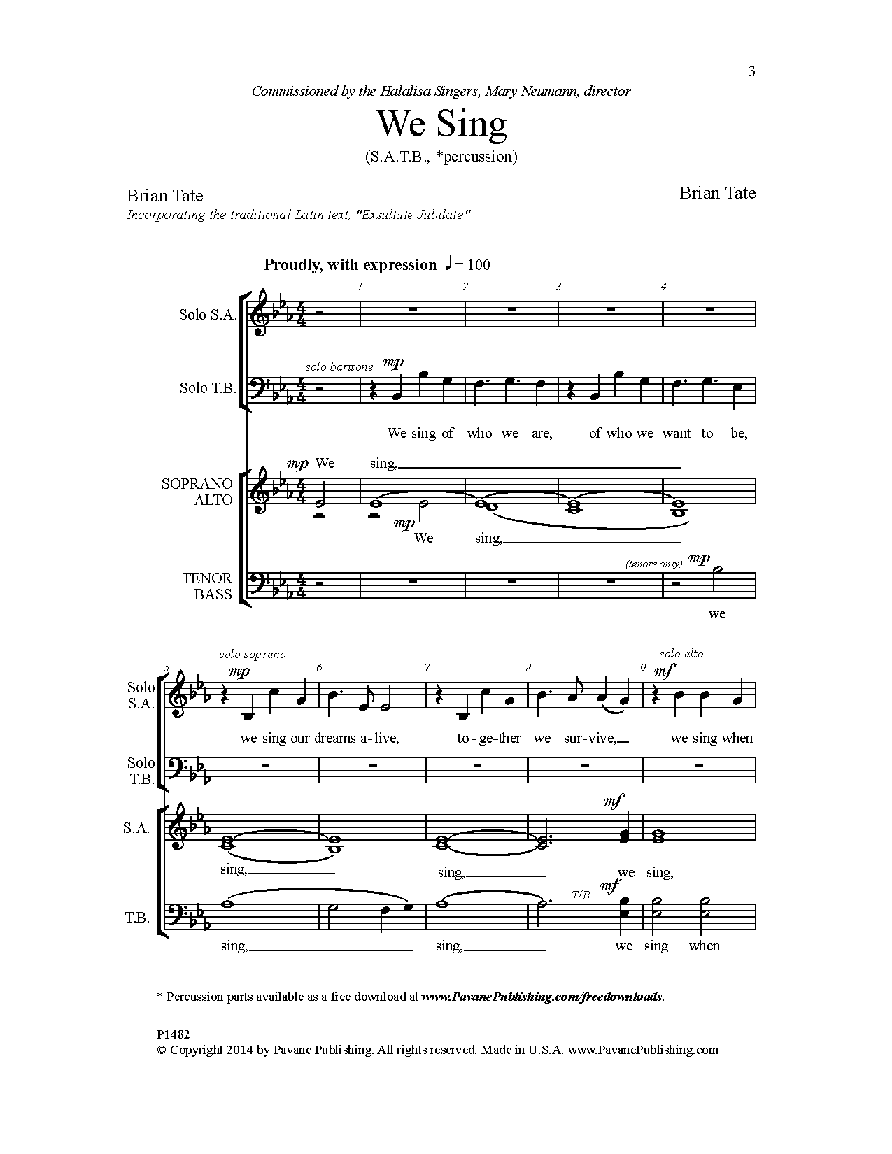 Brian Tate We Sing sheet music notes and chords arranged for SATB Choir