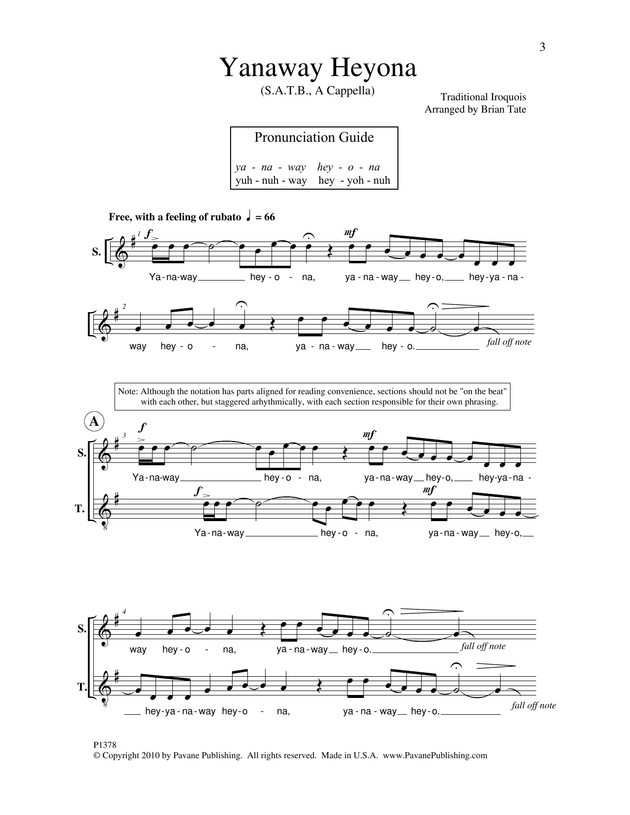 Brian Tate Yanaway Heyona sheet music notes and chords arranged for SATB Choir