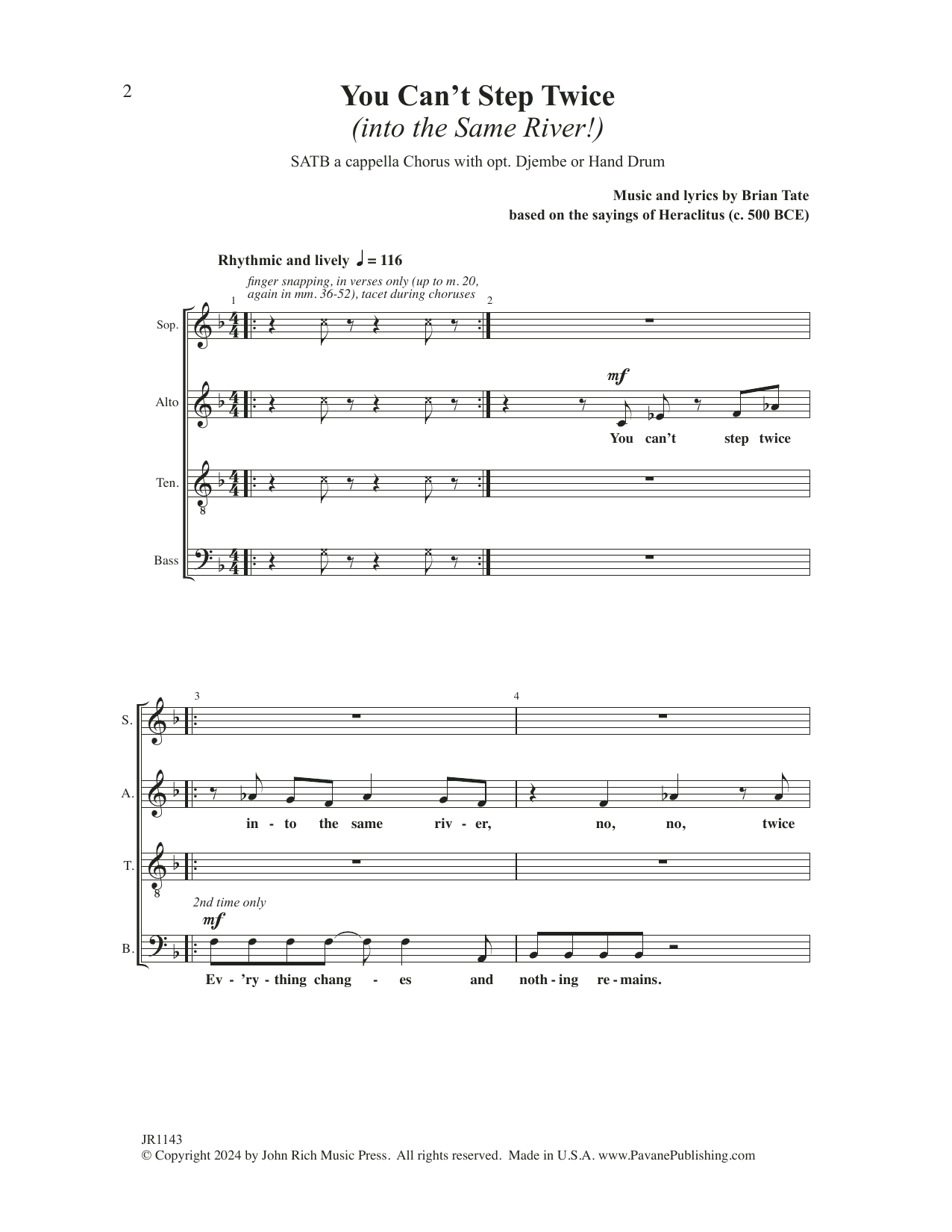 Brian Tate You Can't Step Twice sheet music notes and chords arranged for SATB Choir