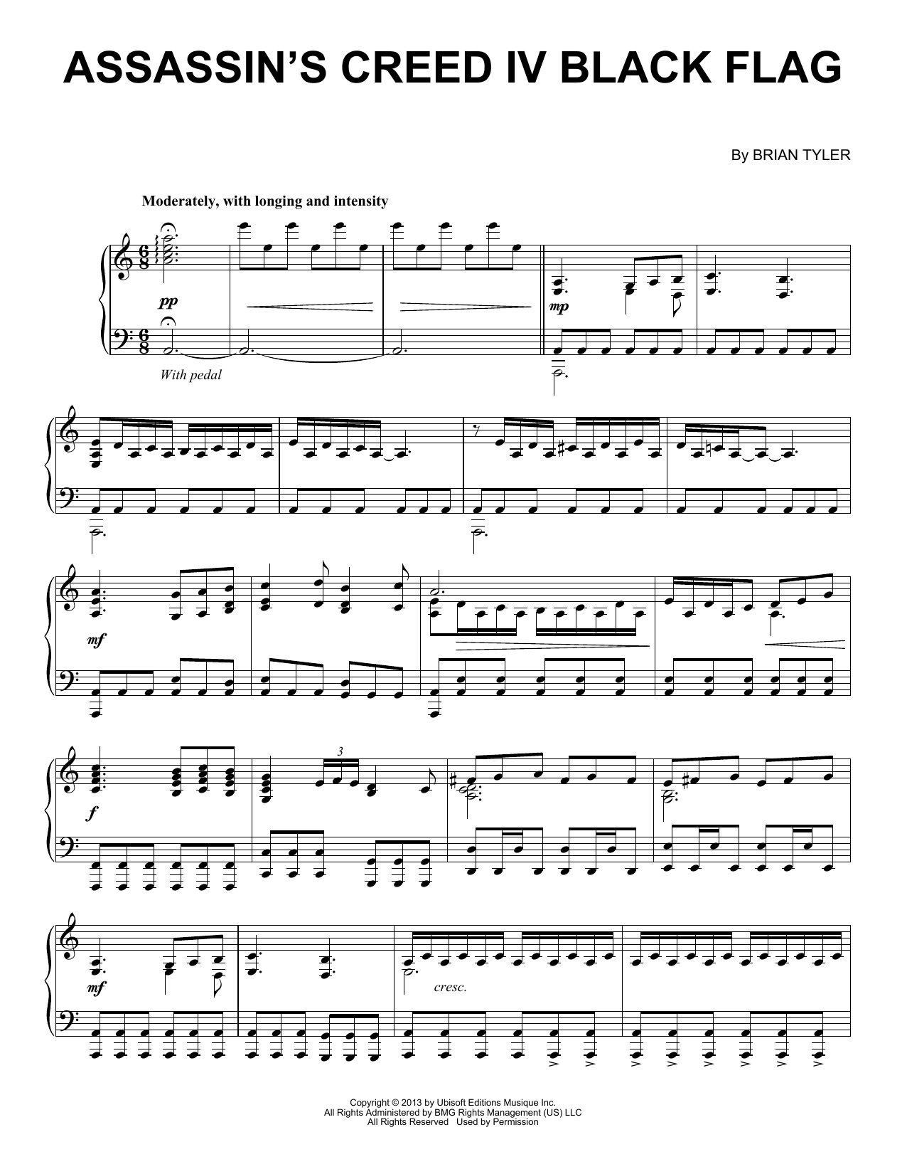Brian Tyler Assassin's Creed IV Black Flag sheet music notes and chords arranged for Piano Solo
