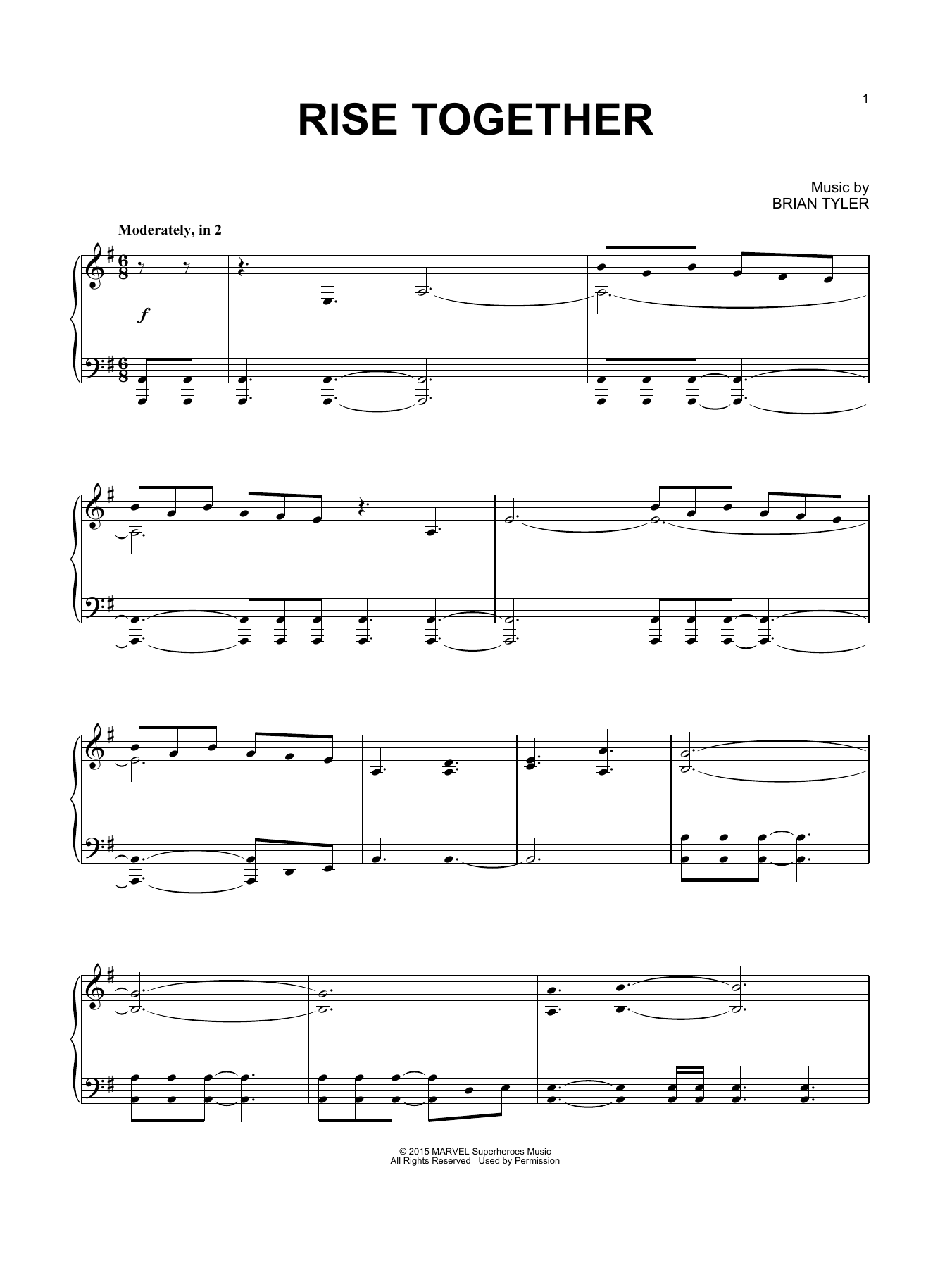 Brian Tyler Rise Together sheet music notes and chords arranged for Piano Solo