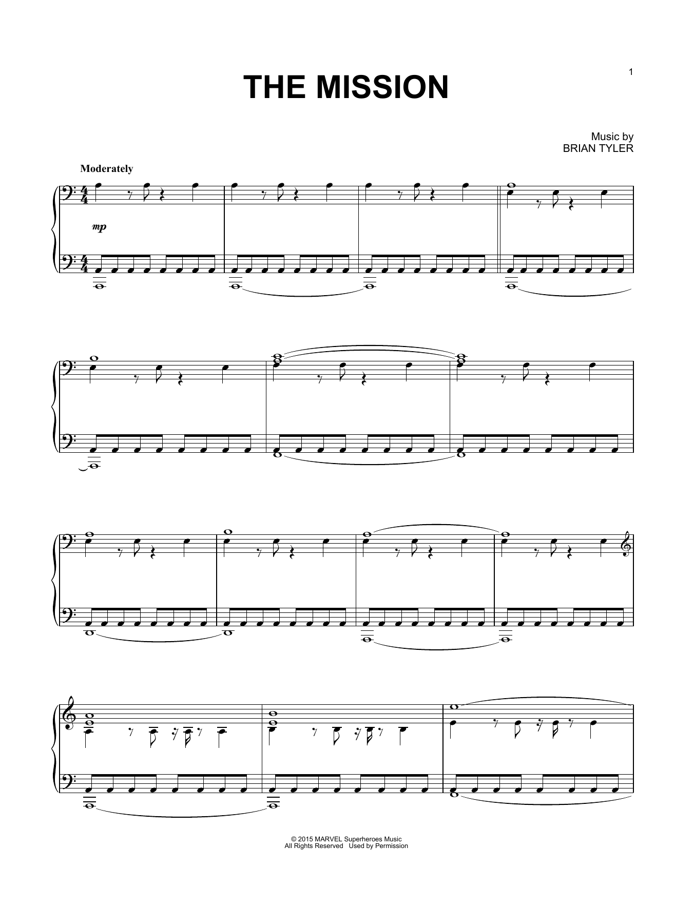Brian Tyler The Mission sheet music notes and chords arranged for Piano Solo