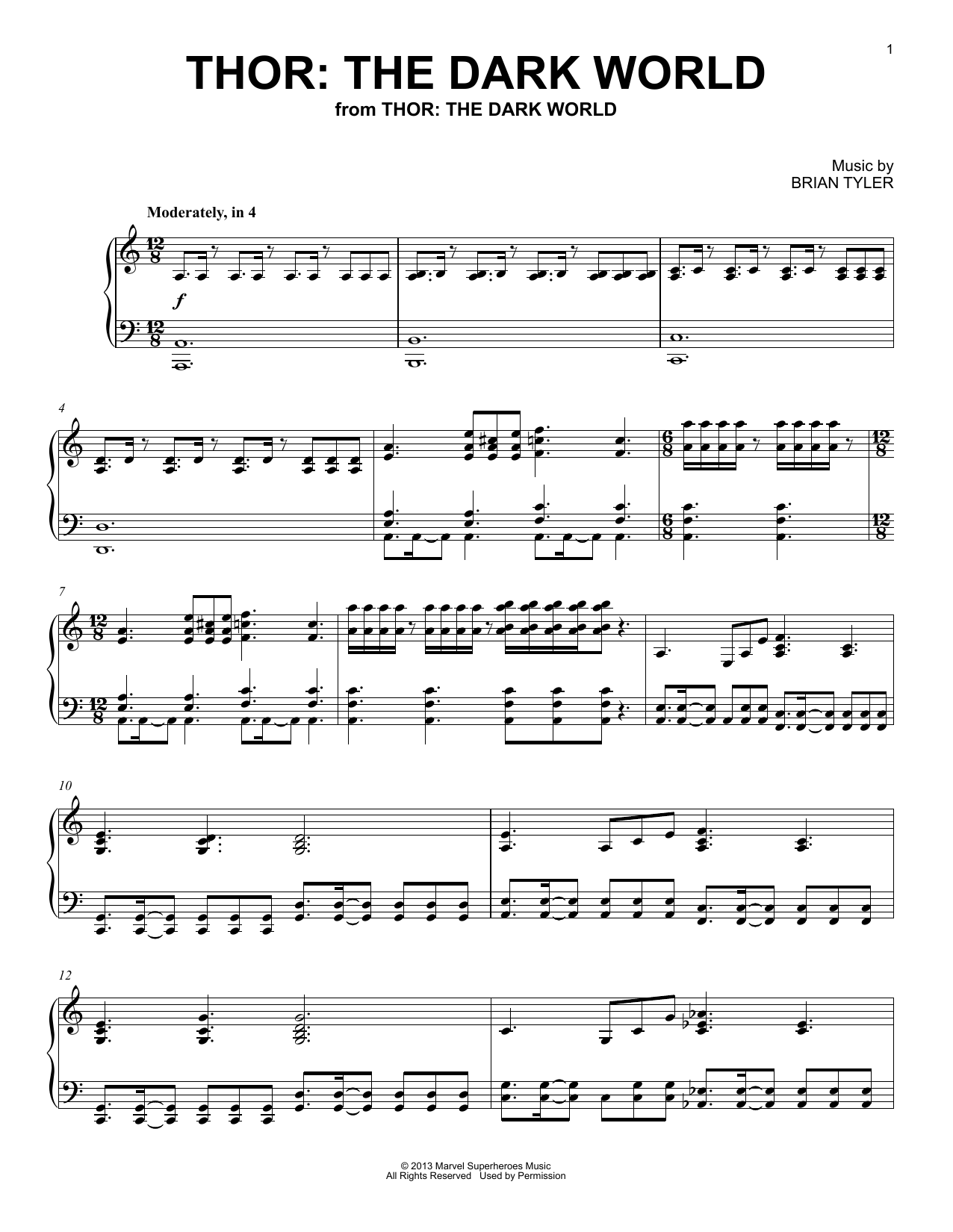 Brian Tyler Thor: The Dark World sheet music notes and chords arranged for Piano Solo