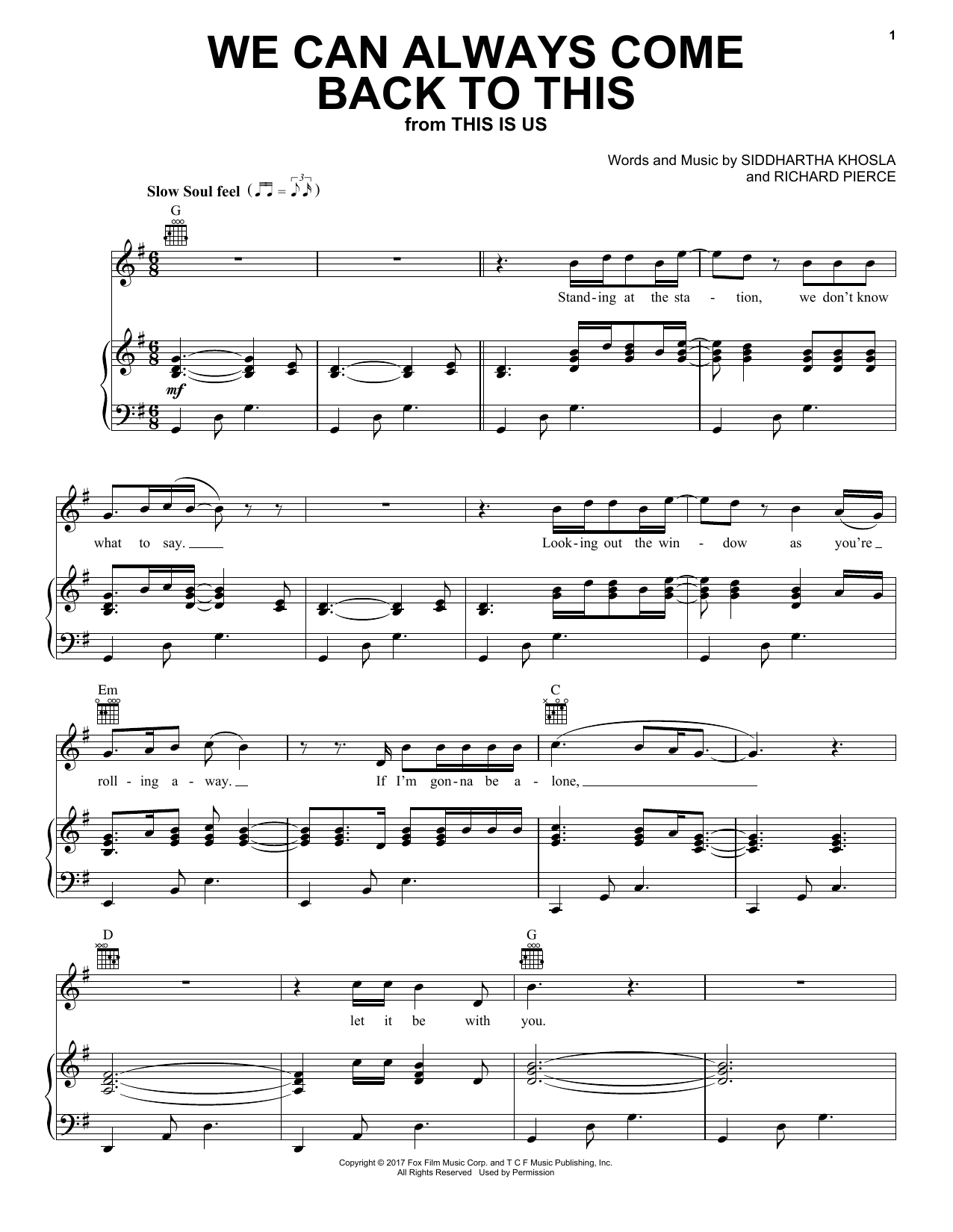 Brian Tyree Henry We Can Always Come Back To This sheet music notes and chords arranged for Piano, Vocal & Guitar Chords (Right-Hand Melody)