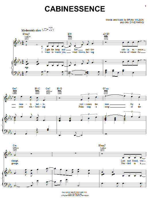 Brian Wilson Cabinessence sheet music notes and chords arranged for Piano, Vocal & Guitar Chords (Right-Hand Melody)