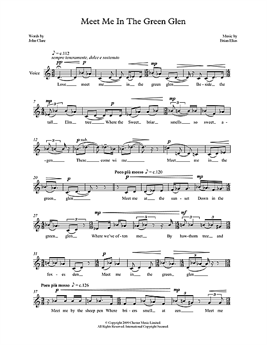 Brian Elias Meet Me in the Green Glen (for low voice) sheet music notes and chords arranged for Piano & Vocal