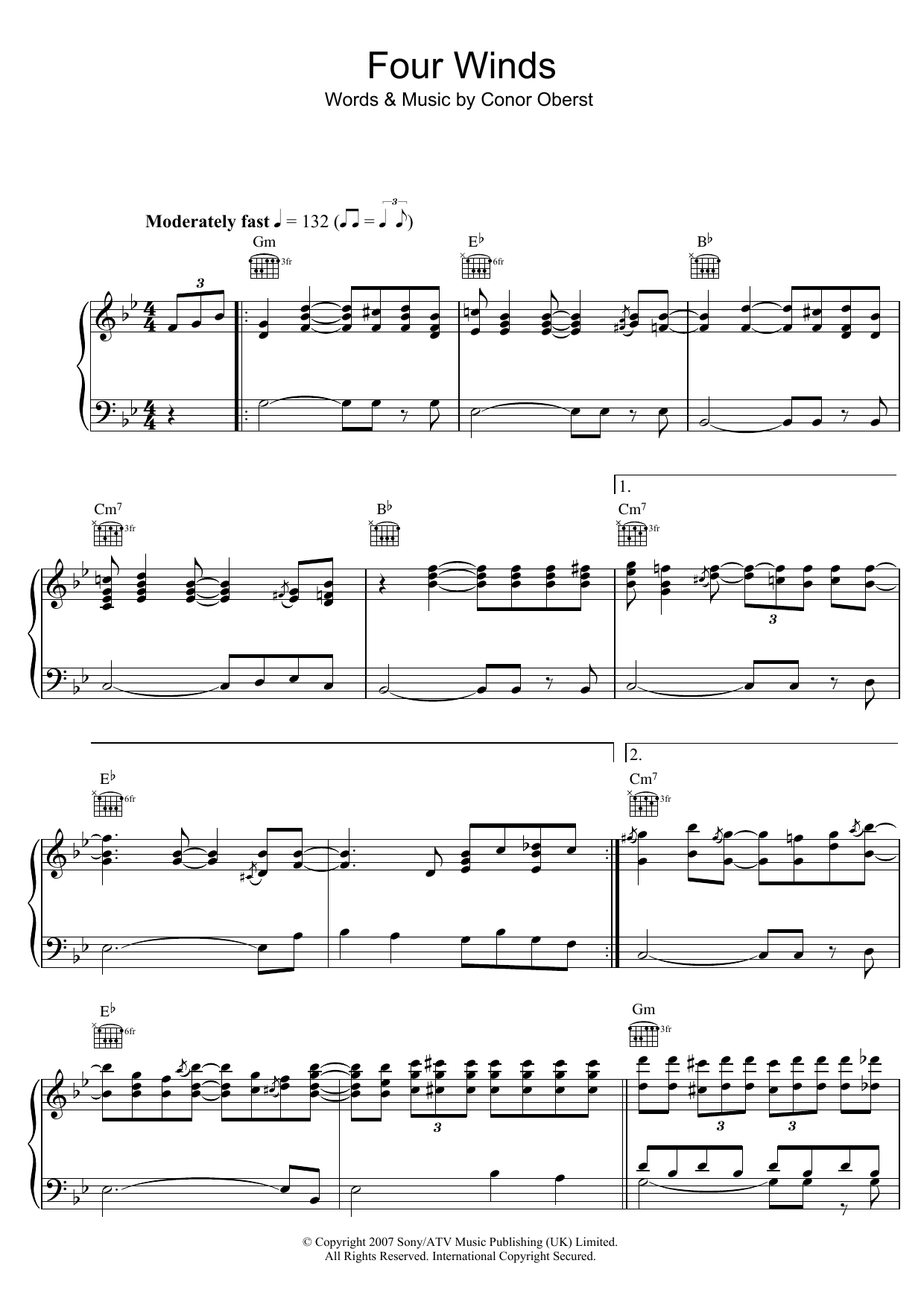 Bright Eyes Four Winds sheet music notes and chords arranged for Guitar Chords/Lyrics