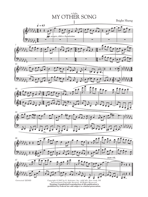 Bright Sheng My Other Song sheet music notes and chords arranged for Piano Solo