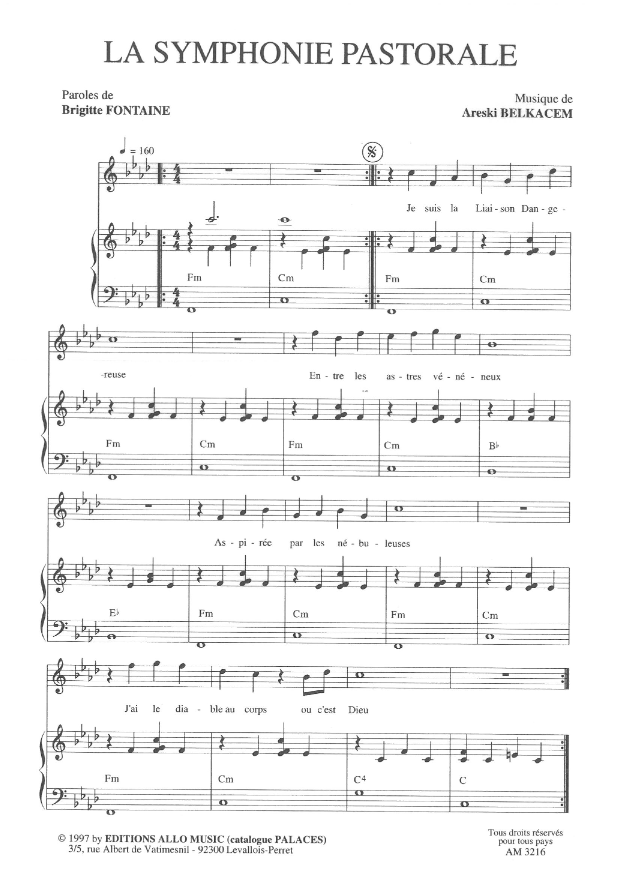 Brigitte Fontaine & Areski Belkacem La Symphonie Pastorale sheet music notes and chords arranged for Piano & Vocal