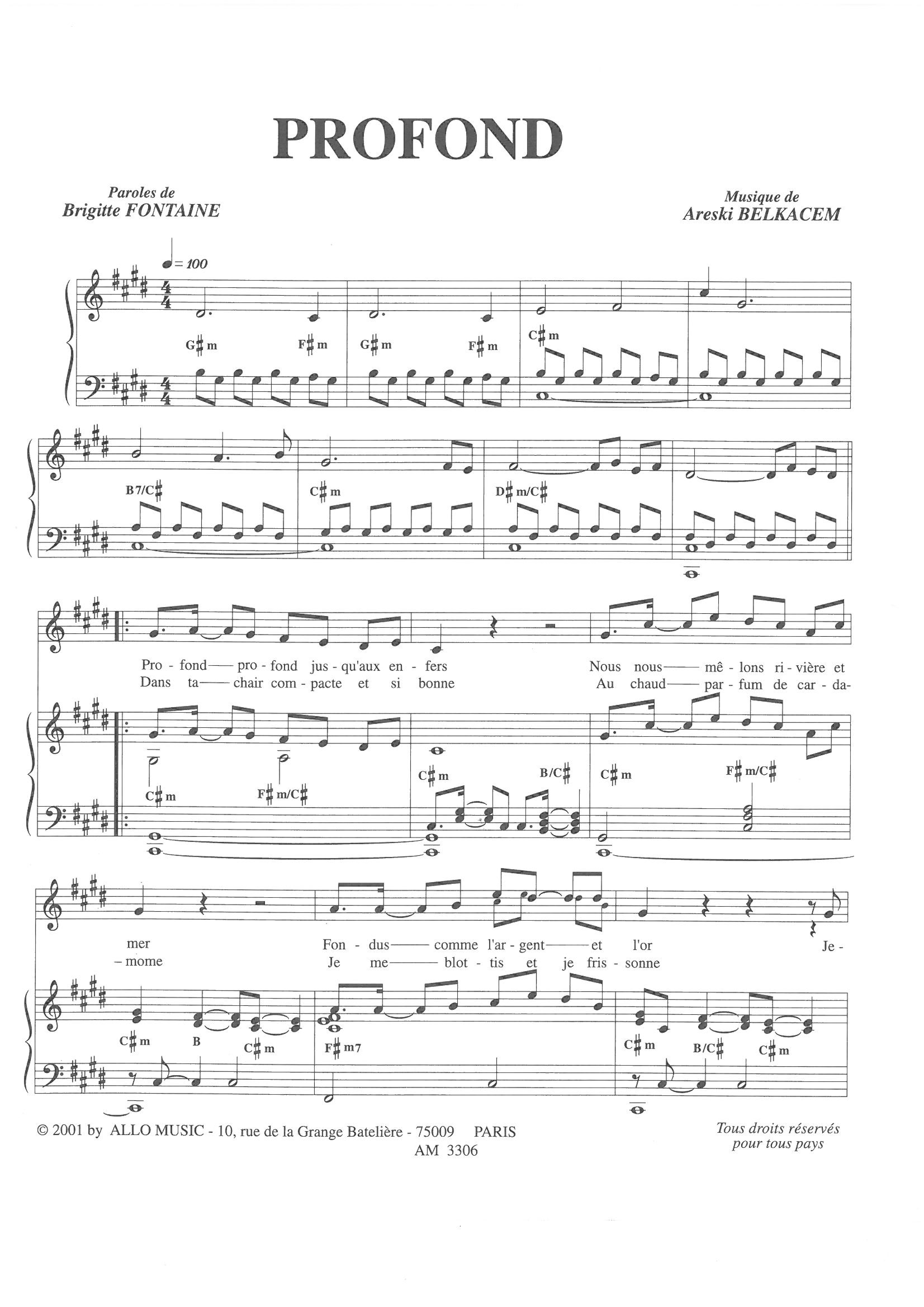 Brigitte Fontaine & Areski Belkacem Profond sheet music notes and chords arranged for Piano & Vocal