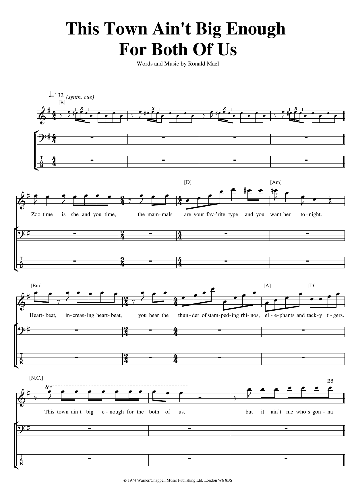 British Whale This Town Ain't Big Enough For Both Of Us sheet music notes and chords arranged for Drums