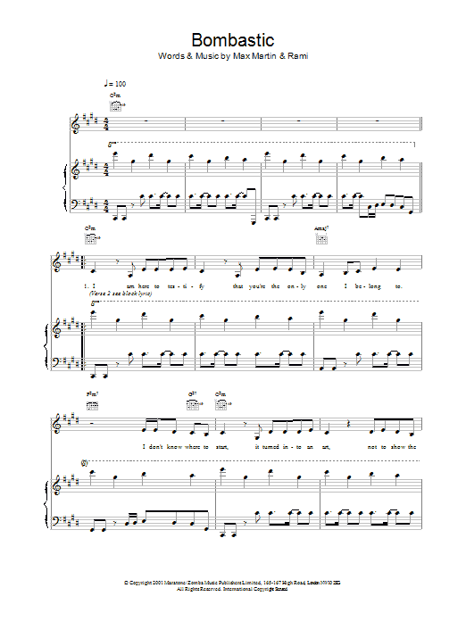 Britney Spears Bombastic Love sheet music notes and chords arranged for Piano, Vocal & Guitar Chords