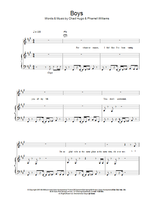 Britney Spears Boys sheet music notes and chords arranged for Piano, Vocal & Guitar Chords