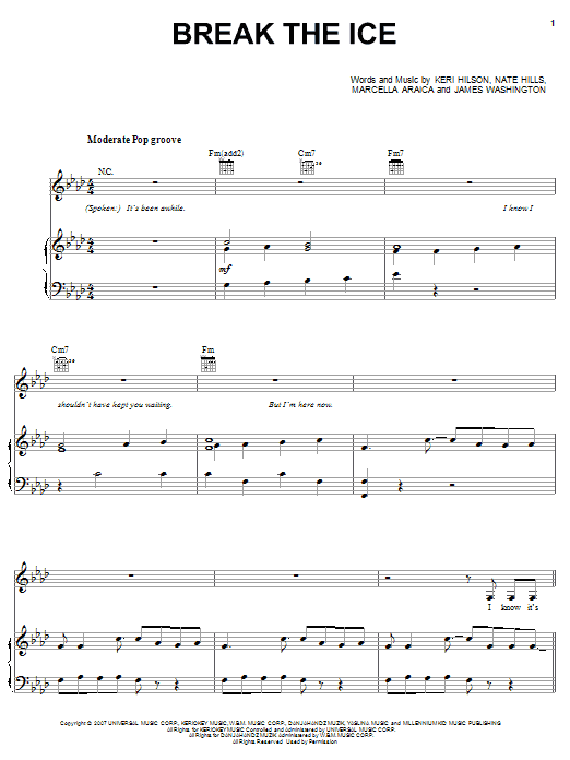 Britney Spears Break The Ice sheet music notes and chords arranged for Piano, Vocal & Guitar Chords (Right-Hand Melody)