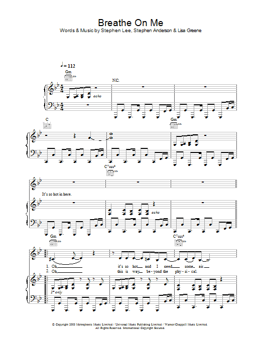 Britney Spears Breathe On Me sheet music notes and chords arranged for Piano, Vocal & Guitar Chords