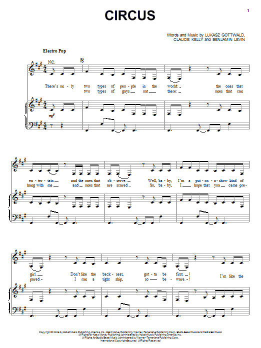 Britney Spears Circus sheet music notes and chords arranged for Piano, Vocal & Guitar Chords (Right-Hand Melody)