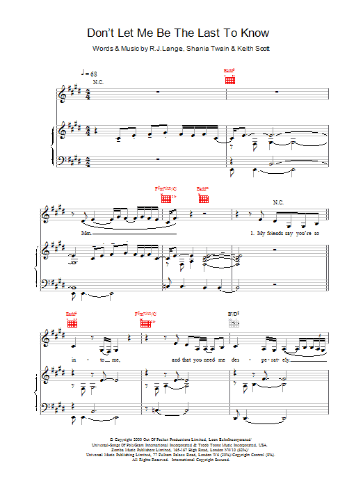 Britney Spears Don't Let Me Be The Last To Know sheet music notes and chords arranged for Piano, Vocal & Guitar Chords