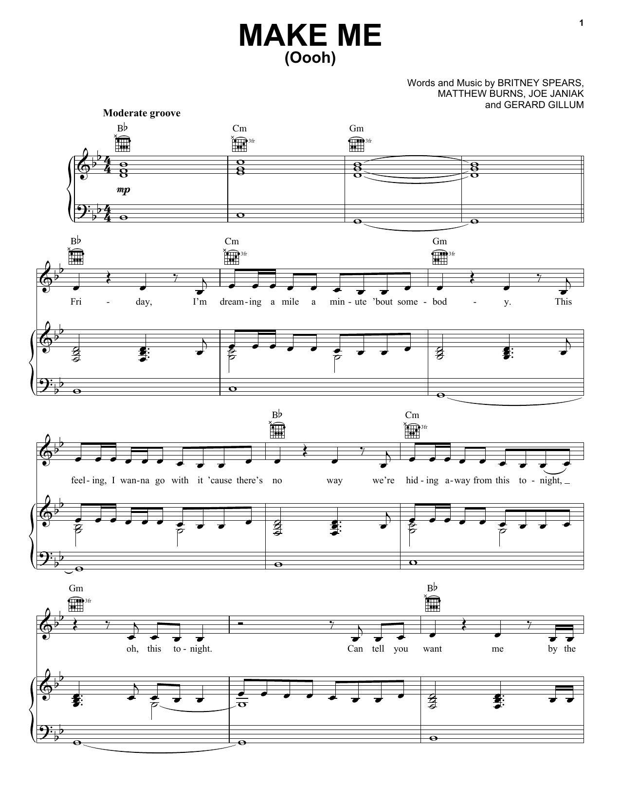 Britney Spears feat. G-Eazy Make Me (Oooh) sheet music notes and chords arranged for Piano, Vocal & Guitar Chords (Right-Hand Melody)