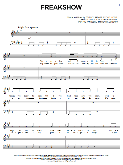 Britney Spears Freakshow sheet music notes and chords arranged for Piano, Vocal & Guitar Chords (Right-Hand Melody)