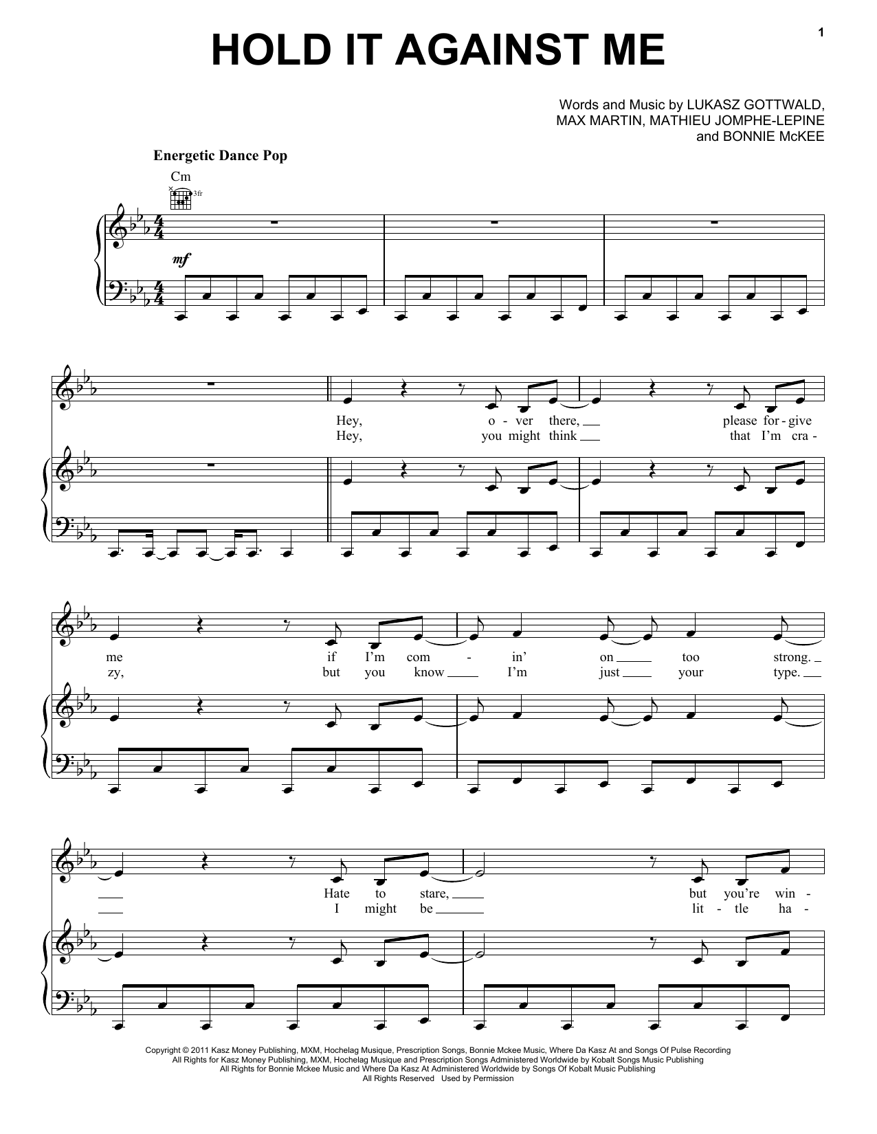 Britney Spears Hold It Against Me sheet music notes and chords arranged for Piano, Vocal & Guitar Chords (Right-Hand Melody)