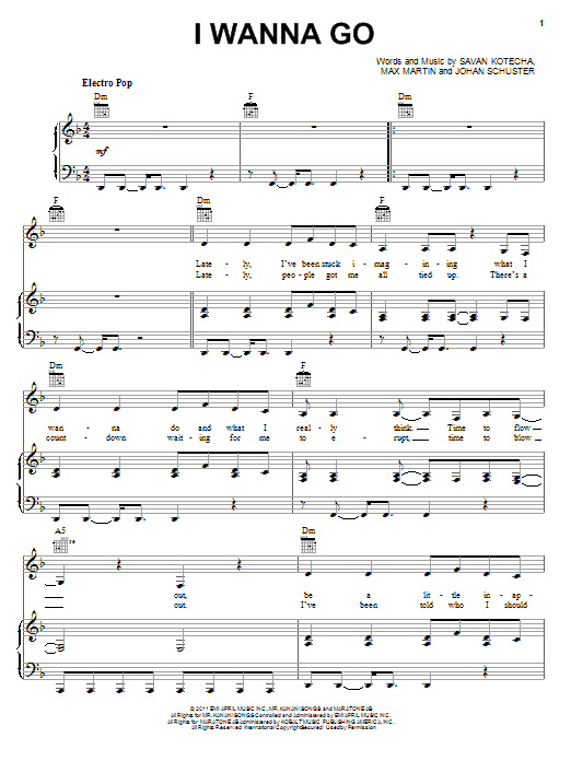 Britney Spears I Wanna Go sheet music notes and chords arranged for Piano, Vocal & Guitar Chords (Right-Hand Melody)