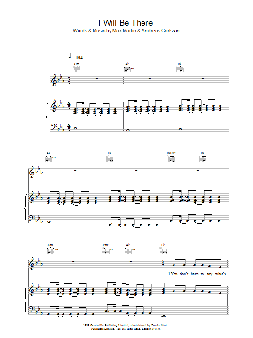 Britney Spears I Will Be There sheet music notes and chords arranged for Piano Chords/Lyrics